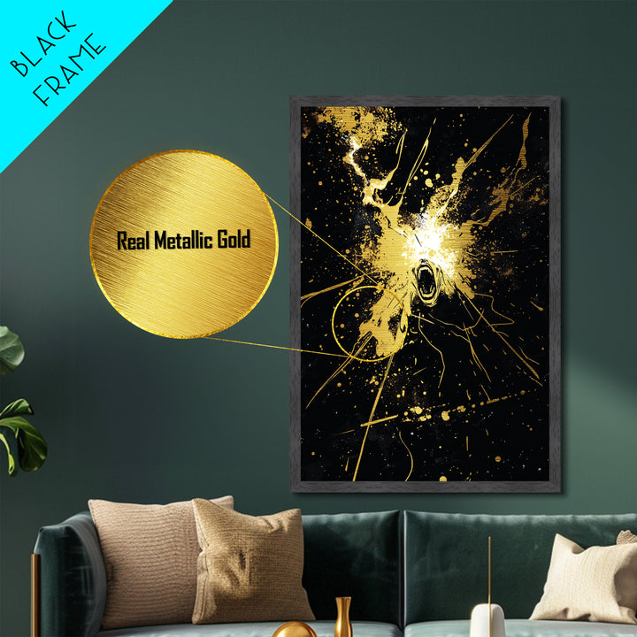 Screaming Ghost Explosion Metallic Gold Art Metal Art Halloween Wall Decor Haunted Horror Spooky Spirit in Real Wood Frame