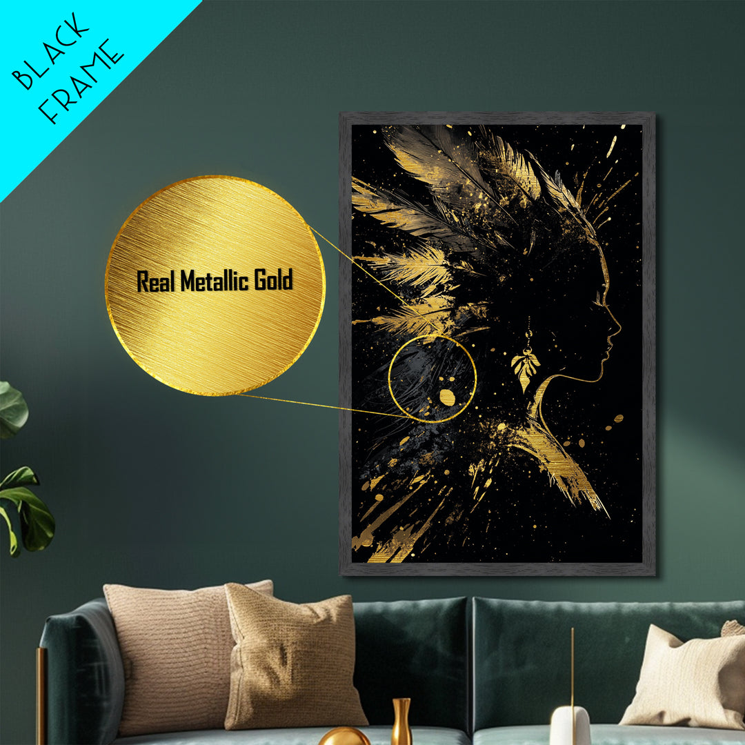 Haunted Path with Witch and Bats Metallic Gold Art | Gothic Halloween Metal Art in Real Wood Frame for Spooky and Haunted Wall Decor