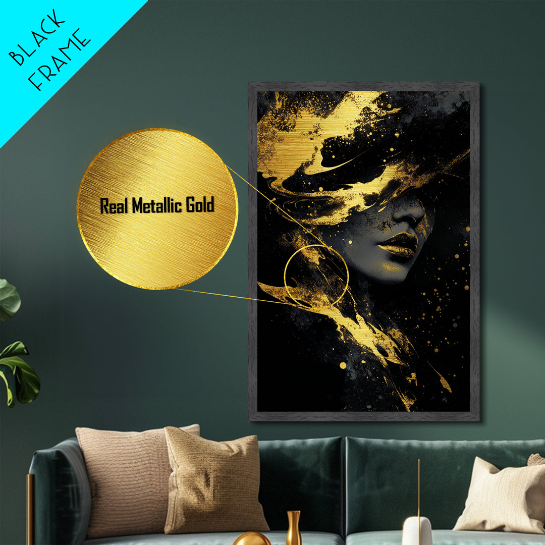 Witch Silhouette Metallic Gold Art, Haunted Gothic Metal Art Wall Hanging, Spooky Season Print in Handcrafted Wood Frame
