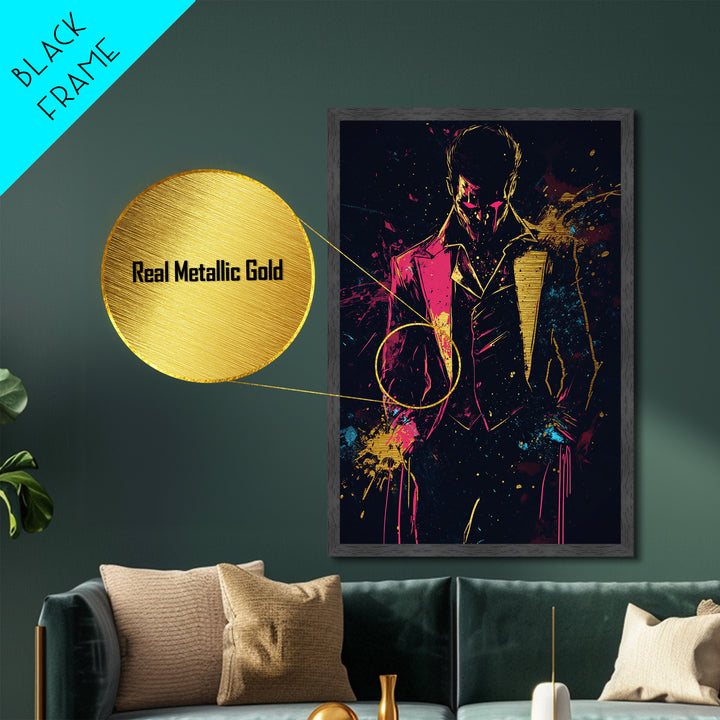Metallic Gold Art Gothic Gentleman Wall Decor | Spooky Halloween Metal Art with Real Wood Frame | Dark Elegant Haunted Home Accent