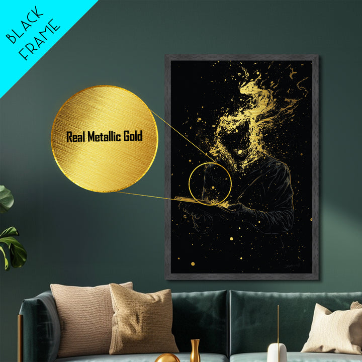 Gothic Witch Metallic Gold Art, Occult Halloween Metal Art Wall Hanging, Spooky Season Print in Real Wooden Frame