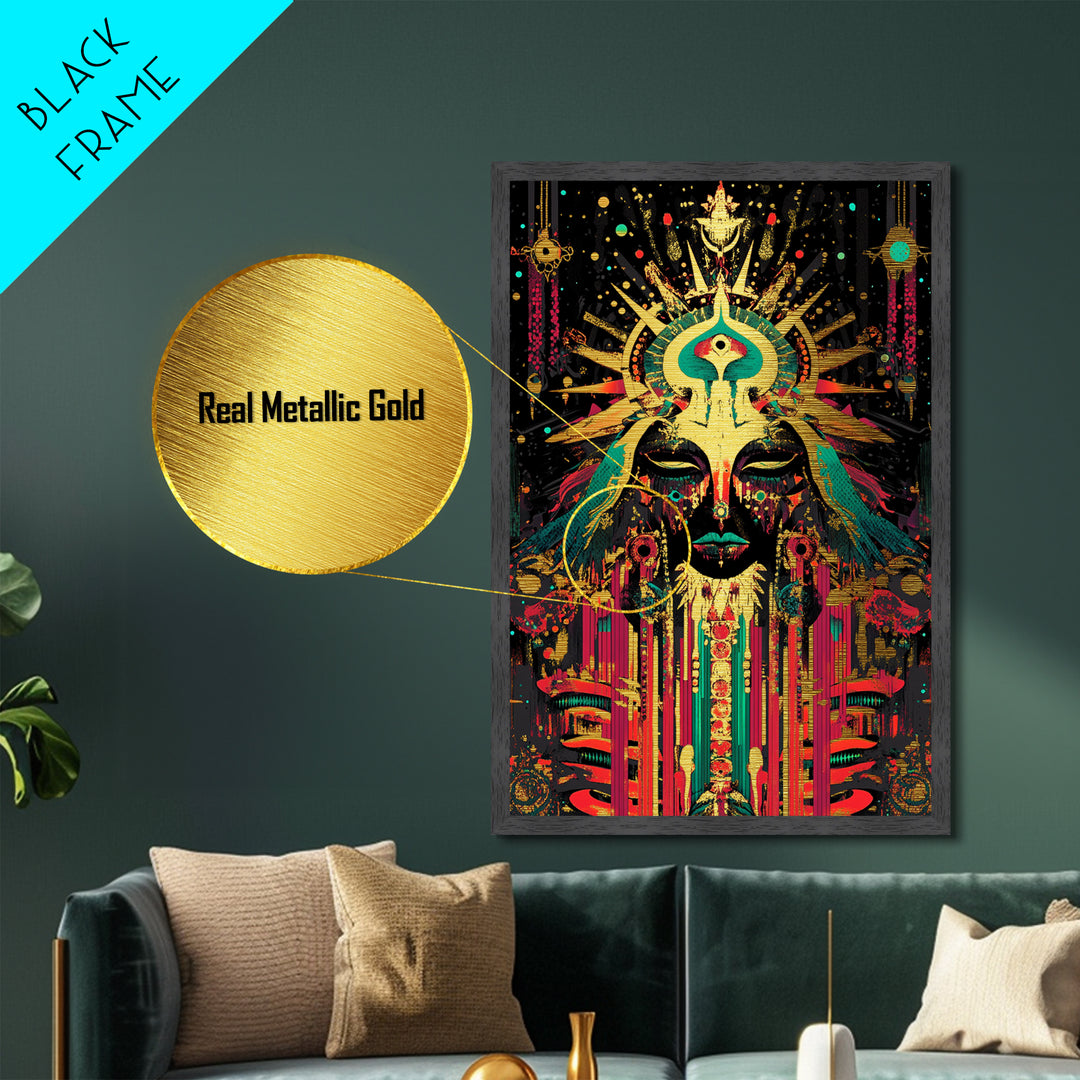 Occult Goddess Metallic Gold Art Metal Art Halloween Spooky Season Wall Art Vibrant Mystical Decor in a Real Wood Frame