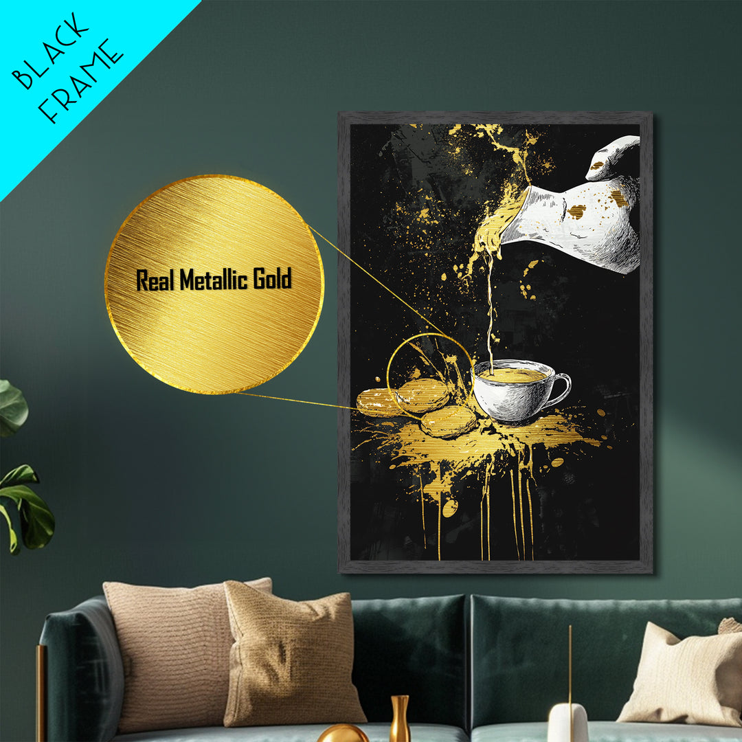 Witch’s Tea Metallic Gold Art Metal Art Gothic Halloween Print with Real Wood Frame Creepy Kitchen or Spooky Dining Room Decor