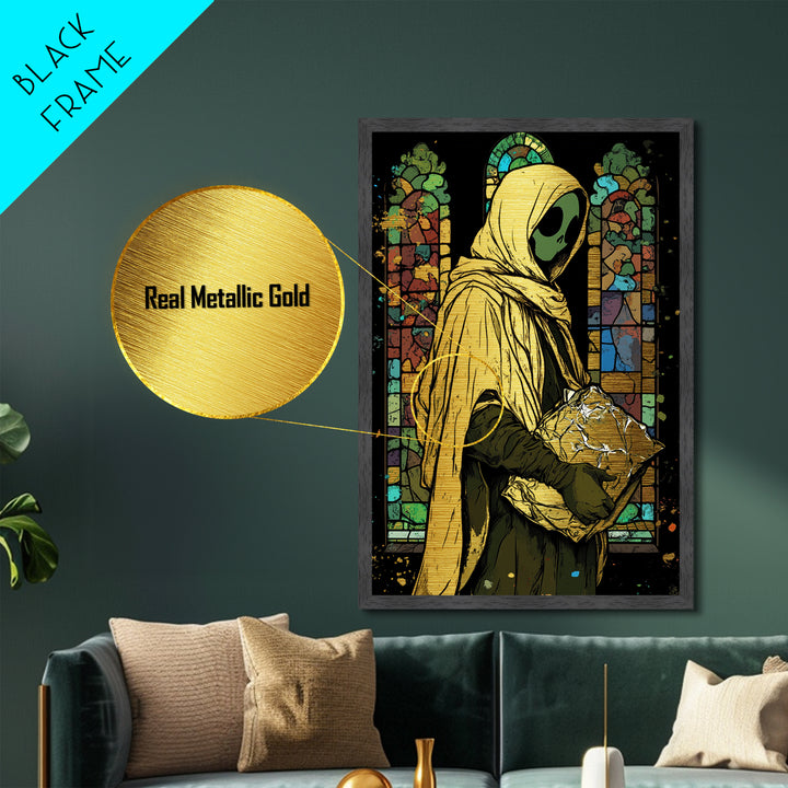 Chapel Phantom Metallic Gold Art Metal Art Gothic Haunted Halloween Spirit Print Framed in Real Wood for Creepy Horror Decor