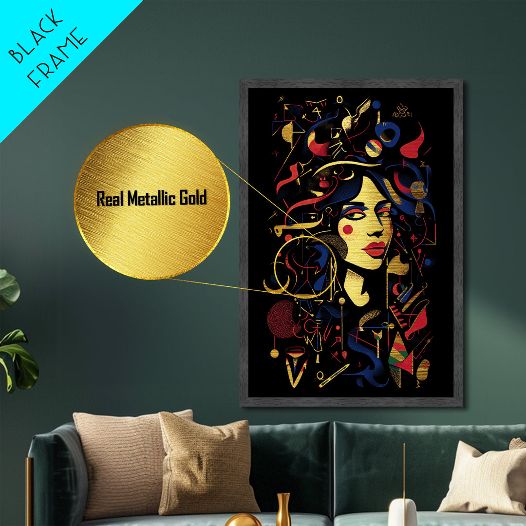 Haunted Witch Portrait Metallic Gold Art, Gothic Metal Art Wall Decor with Real Wood Frame, Spooky Halloween Home Accent
