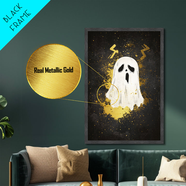 Ghostly Scream Metallic Gold Art Metal Art | Horror Halloween Wall Art With Real Wood Frame Gothic Haunted Decor