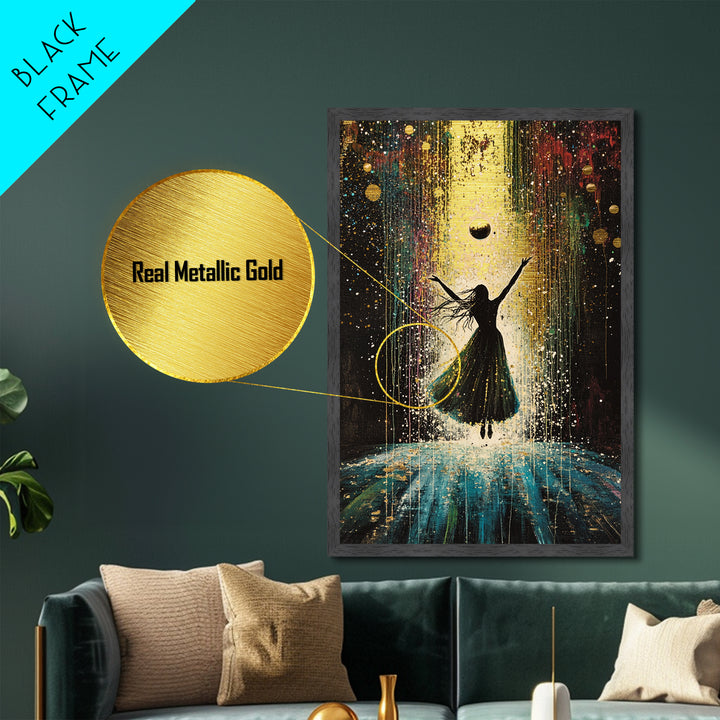 Mystical Witchy Silhouette Metallic Gold Art Metal Art | Enchanted Spooky Season Wall Hanging with Real Wood Frame