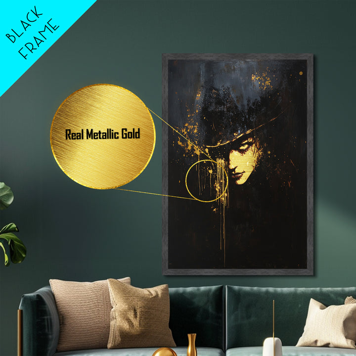 Gothic Shadow Portrait Metallic Gold Art Metal Art | Creepy Haunted Halloween Wall Décor Framed In Real Wood For Spooky Season