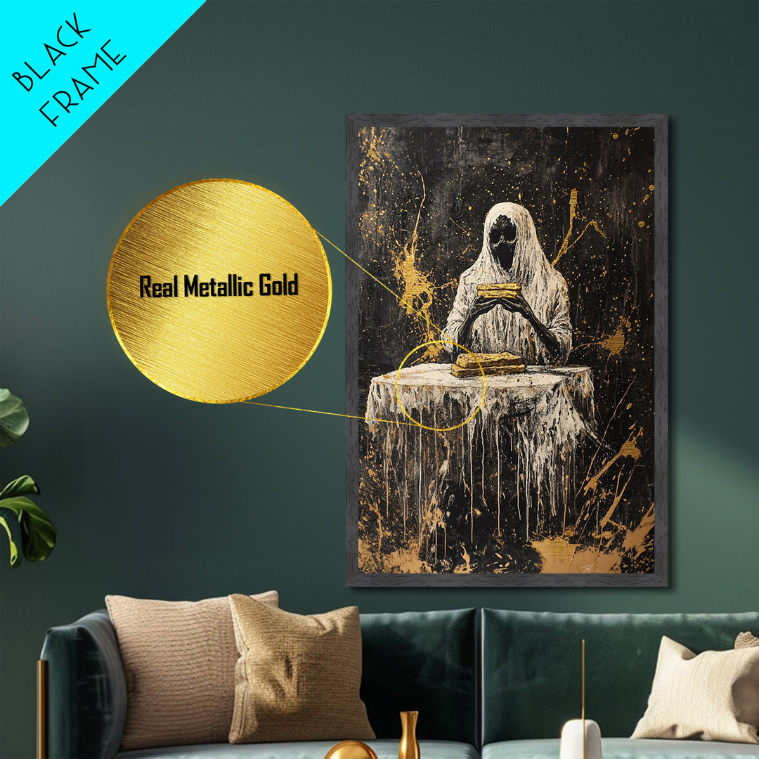 Witchy Sorceress Metallic Gold Art Metal Art, Halloween Wall Hanging with Real Wood Framing, Spooky Witch Decor