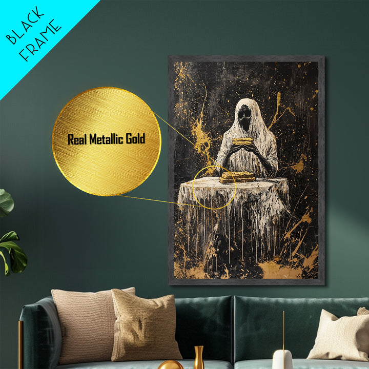 Witchy Sorceress Metallic Gold Art Metal Art, Halloween Wall Hanging with Real Wood Framing, Spooky Witch Decor