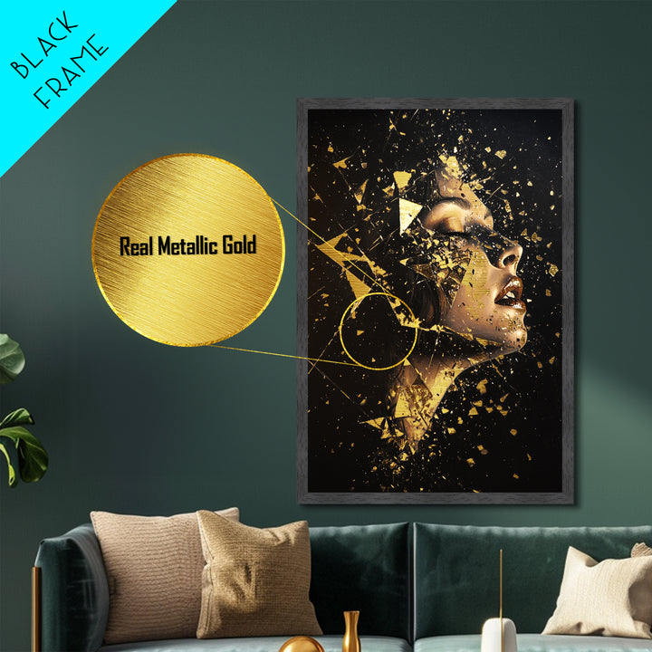 Shattered Face Metallic Gold Art, Horror-Inspired Spooky Season Metal Art, Gothic Halloween Wall Decor with Real Wood Frame