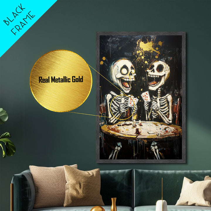 Dark Librarian Metallic Gold Art Metal Art, Creepy Halloween Painting with Real Wood Frame for Haunted Gothic Home