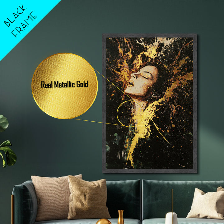 Fiery Witch Metallic Gold Art Metal Art with Real Wood Frame, Spooky Season Haunted Portrait, Creepy Gothic Halloween Wall Hanging