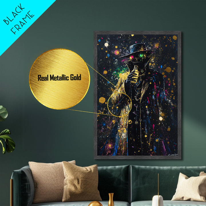 Spooky Alchemist Halloween Metallic Gold Art | Creepy Horror Metal Art Potion Artwork | Framed In Real Wood For Haunted Vibes