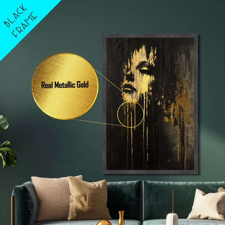 Ghostly Fading Face – Horror-Inspired Metallic Gold Art, Gothic Wall Metal Art, Spooky Season Artwork Framed with Real Wood