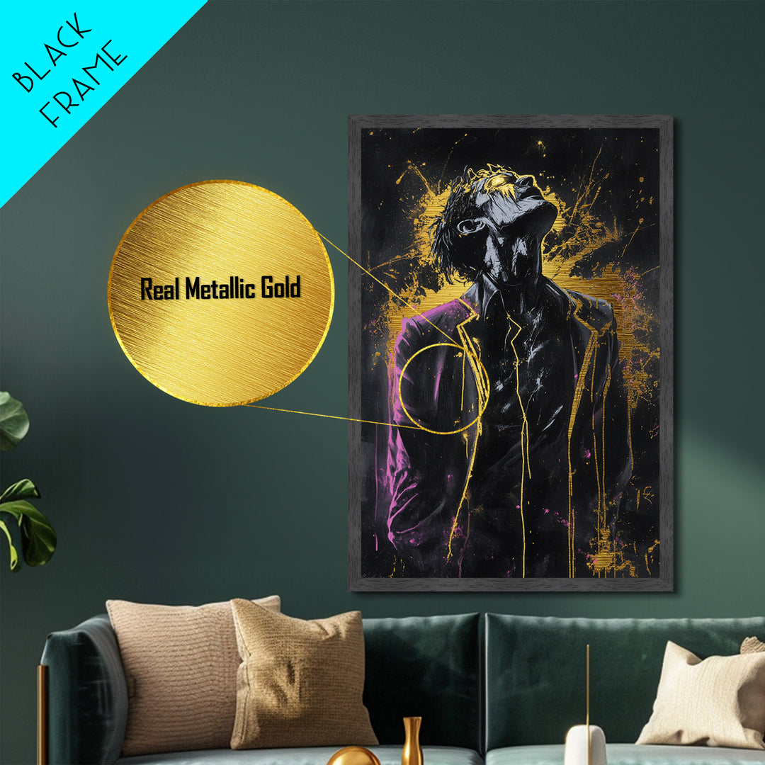 Creepy Horror Portrait Metallic Gold Art, Spooky Season Metal Art on Real Wood Frame, Haunted Gothic Halloween Wall Art