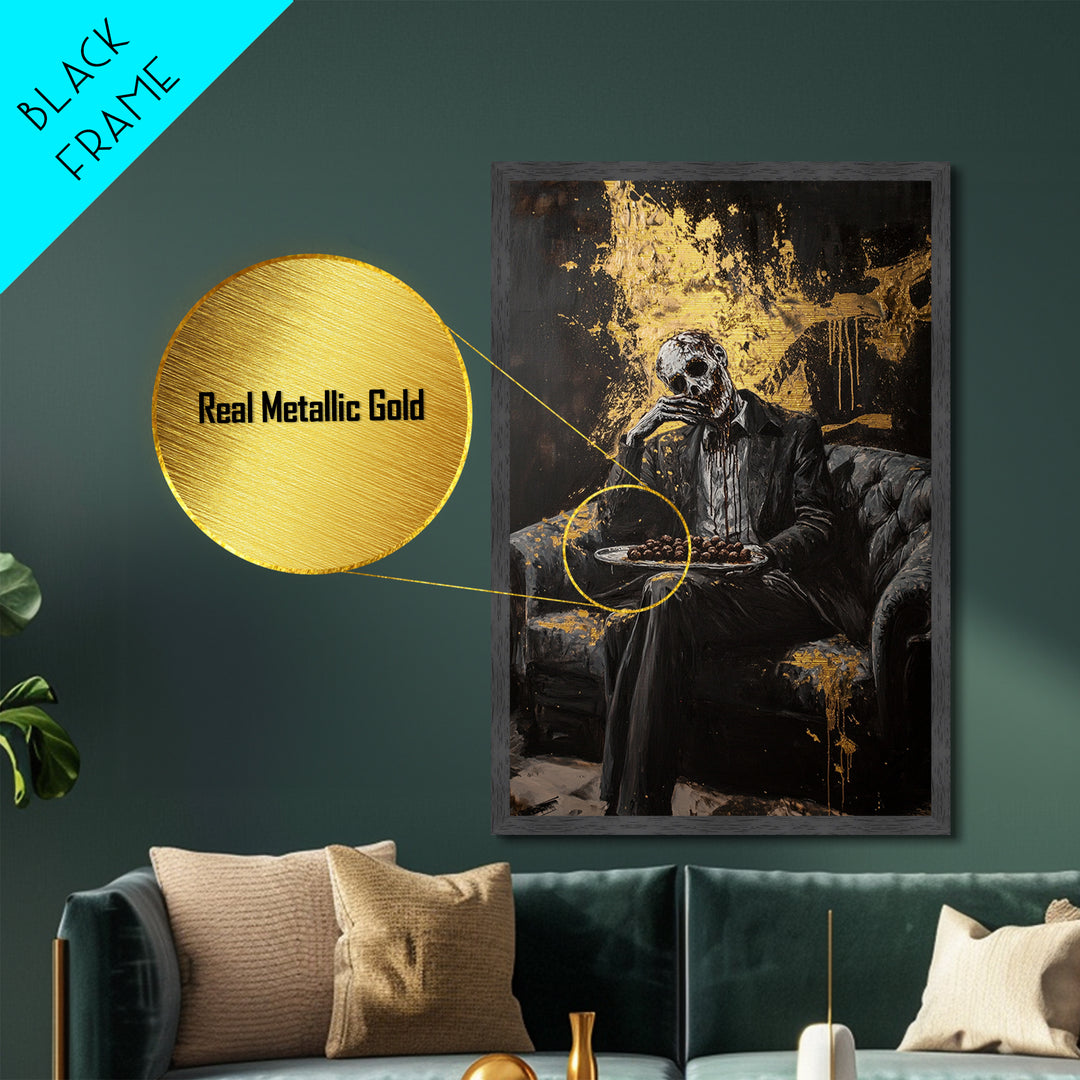 Skull Butler Metallic Gold Art, Gothic Horror Metal Art with Wooden Frame, Spooky Halloween Creepy Wall Decor Accent