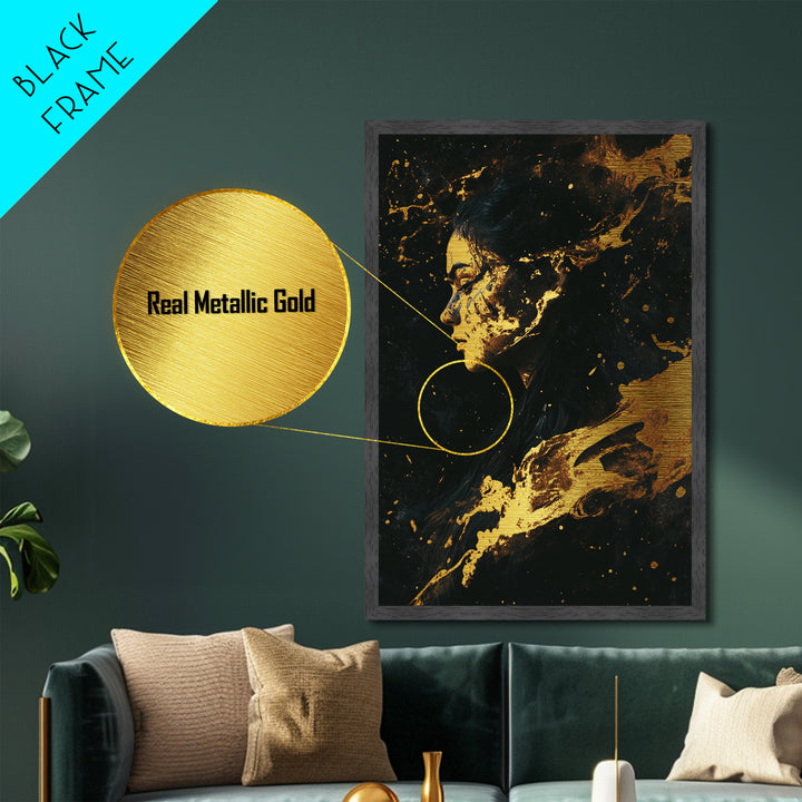 Witchy Woman Portrait Metal Art, Spooky Season Metallic Gold Art in Real Wood Frame, Halloween Haunted Wall Decor Accent