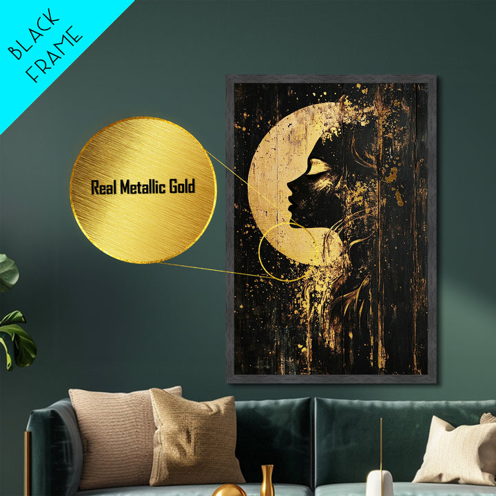 Moonlit Goddess Metallic Gold Art, Gothic Witchy Metal Art on Wood Frame, Spooky Halloween Season Wall Hanging Accent