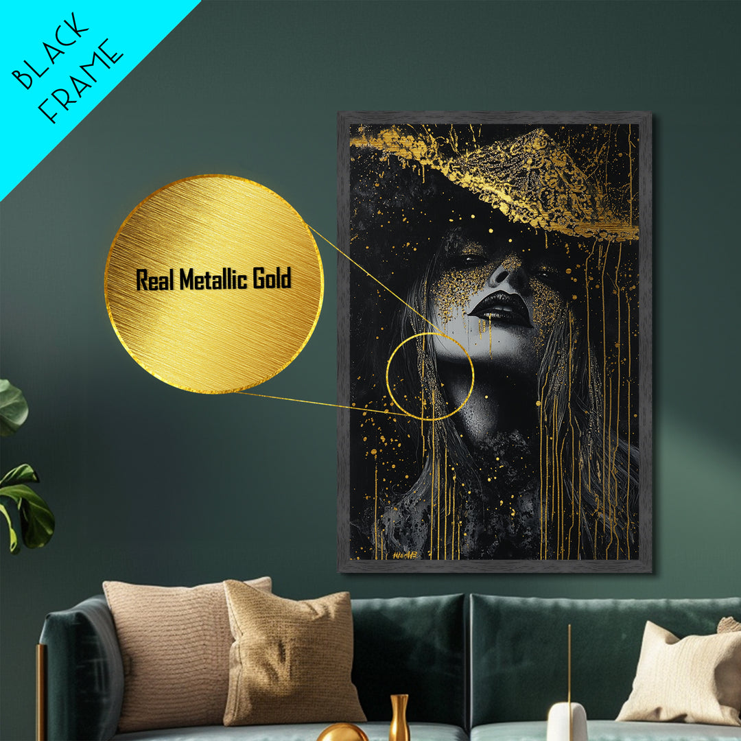 Witchy Woman Metallic Gold Art Metal Art | Spooky Halloween Wall Art with Real Wood Framing | Gothic Haunted Seasonal Decor