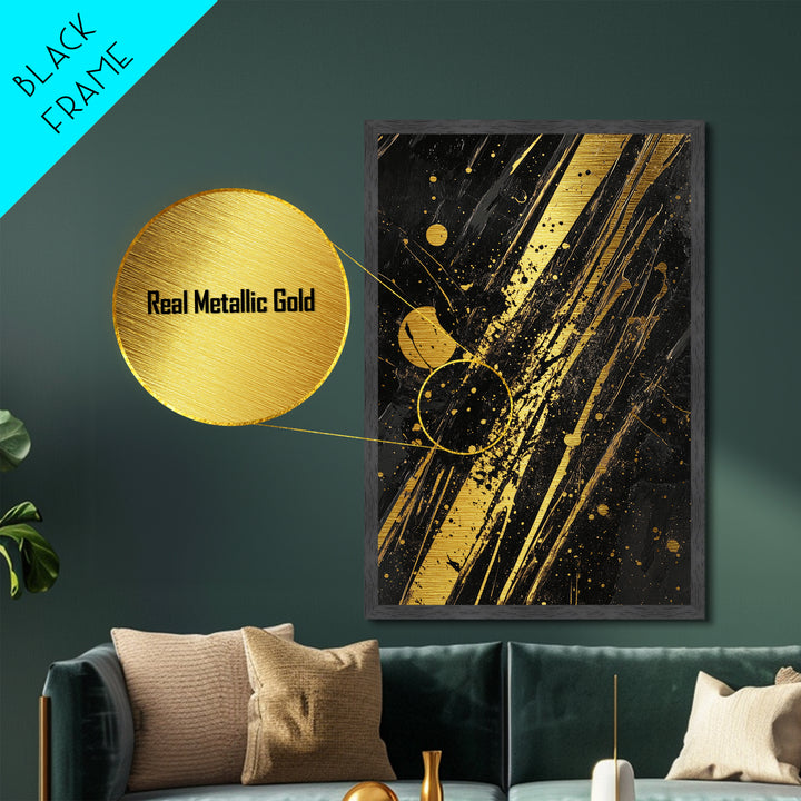 Witchy Abstract Splatter Metallic Gold Art on Black, Gothic Spooky Season Metal Art with Real Wood Frame for Halloween Decor