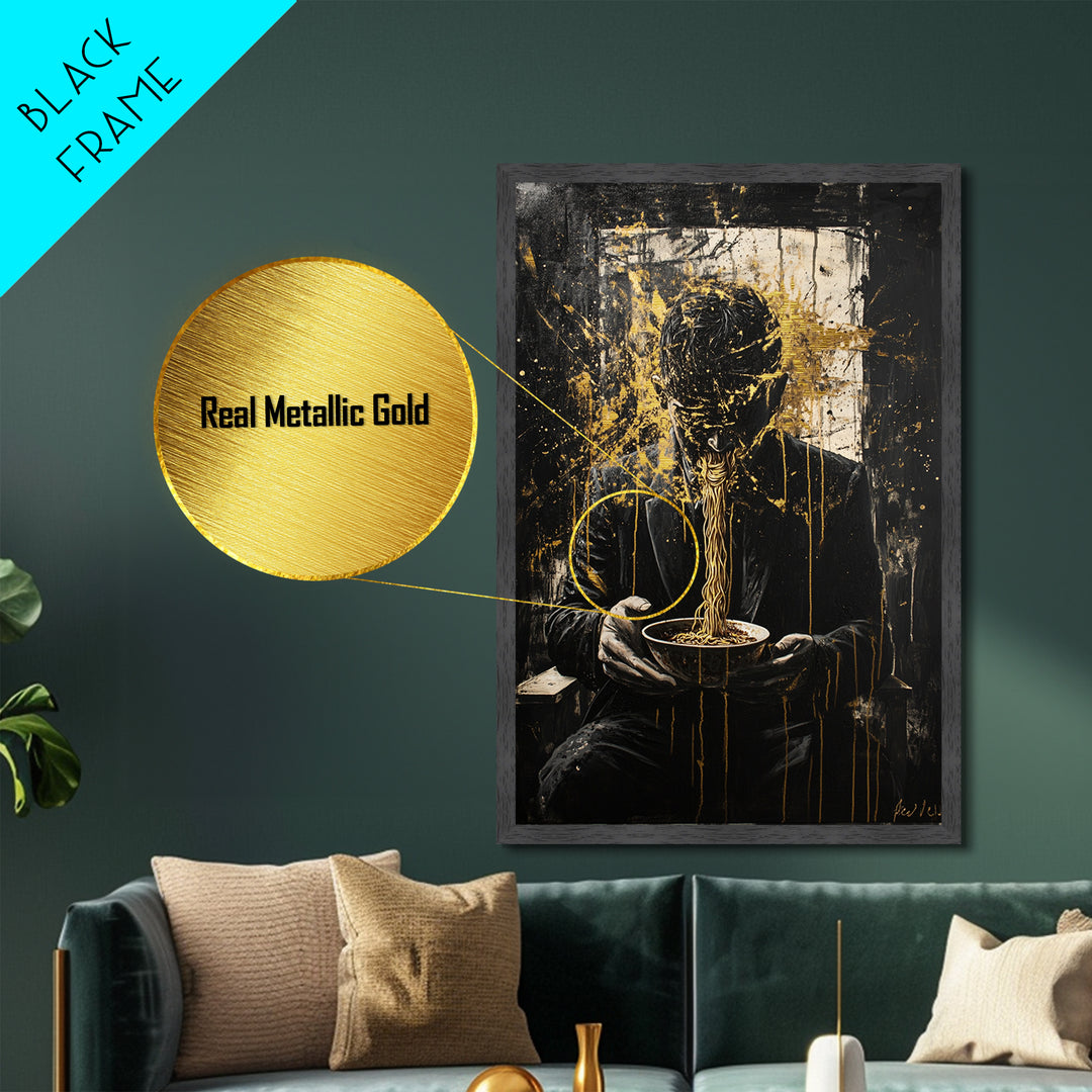 Haunted Spirit Explosion Metallic Gold Art, Creepy Horror Season Metal Art on Black Canvas with Real Wood Frame for Halloween