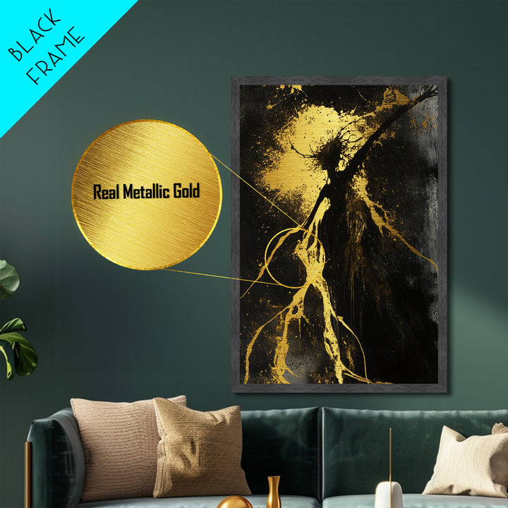 Metallic Gold Art Metal Art Haunted Forest Creature Silhouette – Gothic Halloween Decor with Real Wood Framed Finish