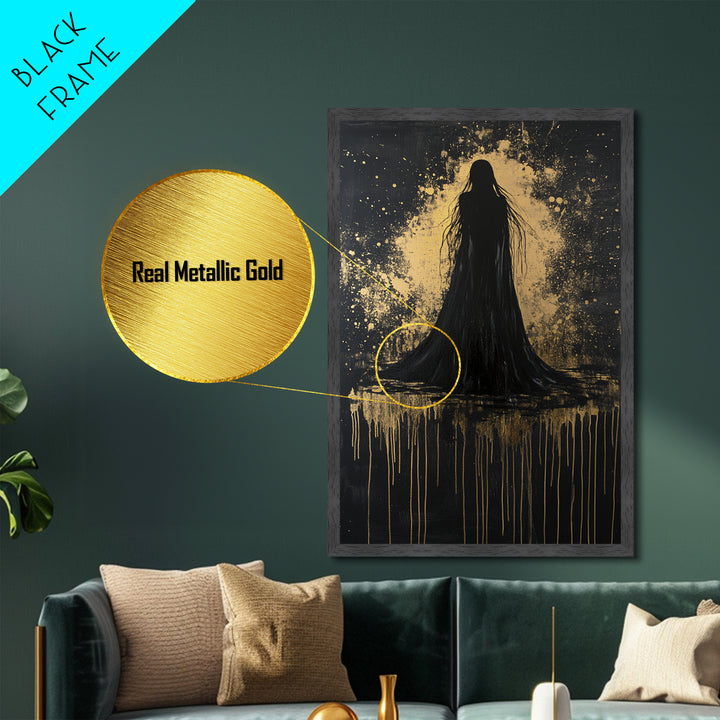 Spooky Ghostly Silhouette Metallic Gold Art Metal Art Haunted Horror Halloween Wall Hanging with authentic real wood frame