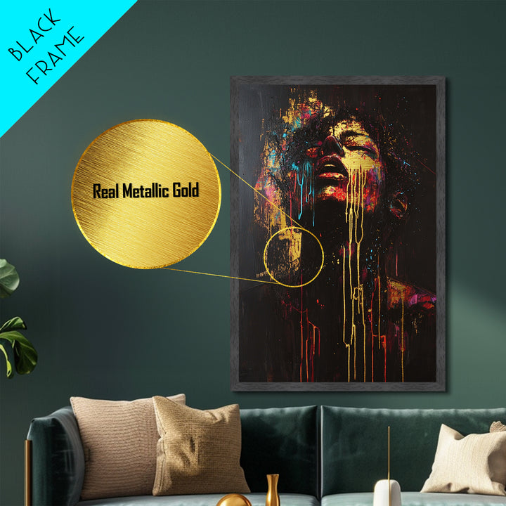 Vibrant Horror Scream Metallic Gold Art Metal Art Creepy Spooky Halloween Abstract Wall Art in real wood handcrafted frame