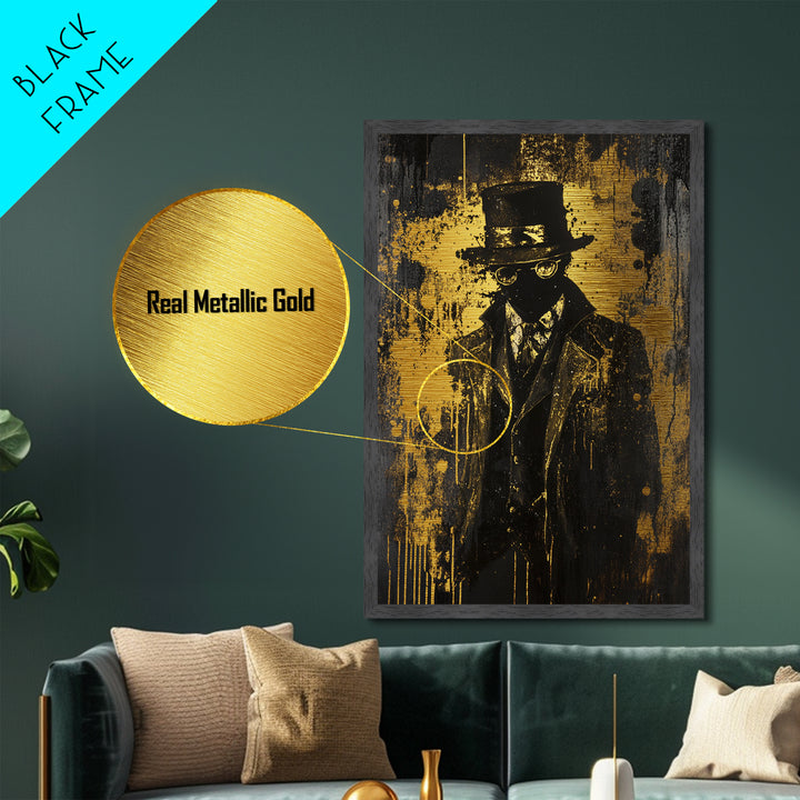 Victorian Gentleman Silhouette | Haunted Gothic Metallic Gold Art, Metal Art, Halloween Paranormal Decor with Real Wood Framing