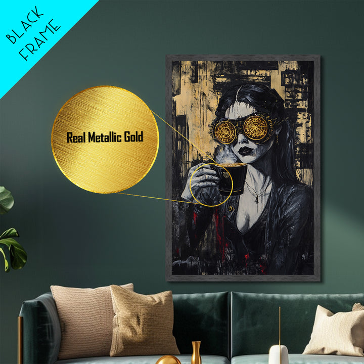 Steampunk Witch Metallic Gold Art, Spooky Gothic Metal Art Portrait, Halloween Wall Hanging with Real Wood Frame