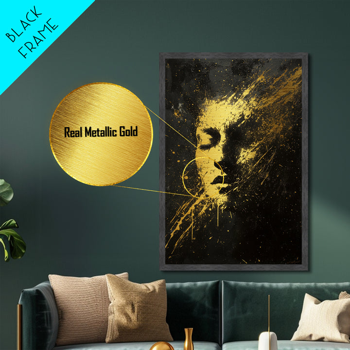 Haunted Golden Face Metallic Gold Art Metal Art Spooky Season Halloween Wall Hanging with natural wood frame
