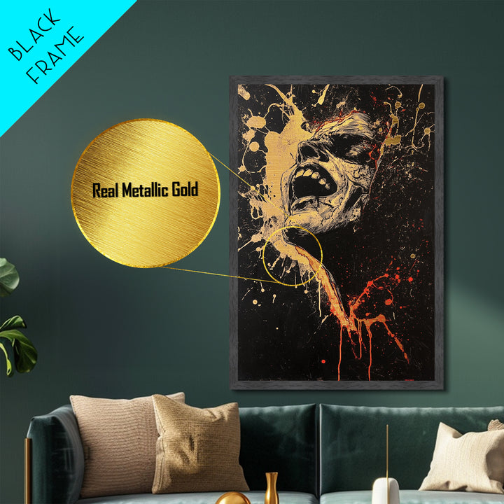 Haunted Scream Horror Wall Art | Metallic Gold Art & Metal Art | Gothic Halloween Decor, Real Wood Frame for Spooky Season