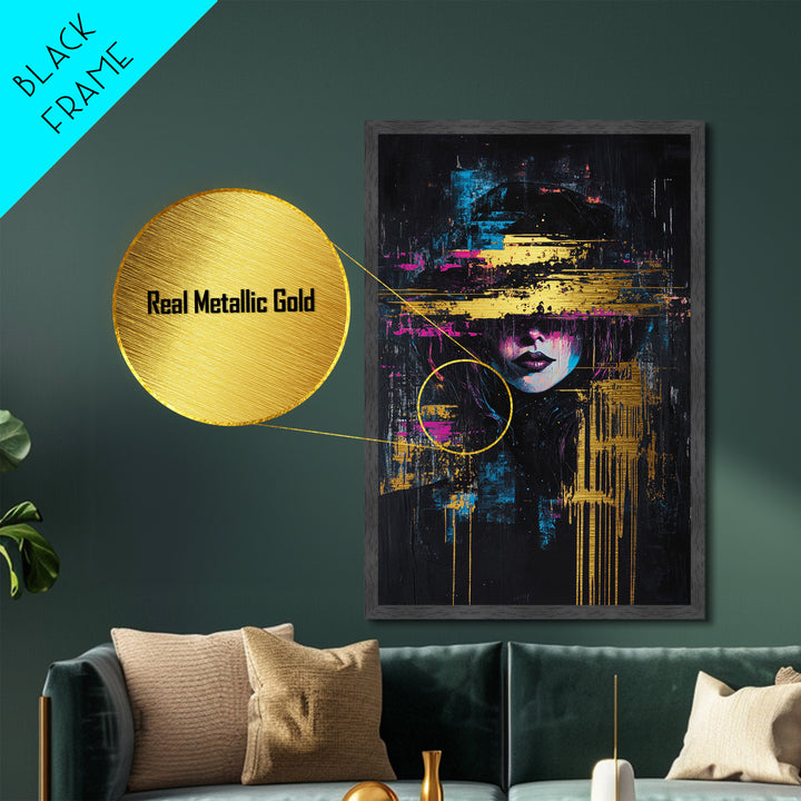Cyberpunk Witch Portrait, Metallic Gold Art, Halloween Decor, Witchy Decor