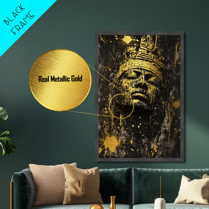 Ancient Haunted King Metallic Gold Art Metal Art Gothic Halloween Spooky Wall Decor with sturdy natural wood framing