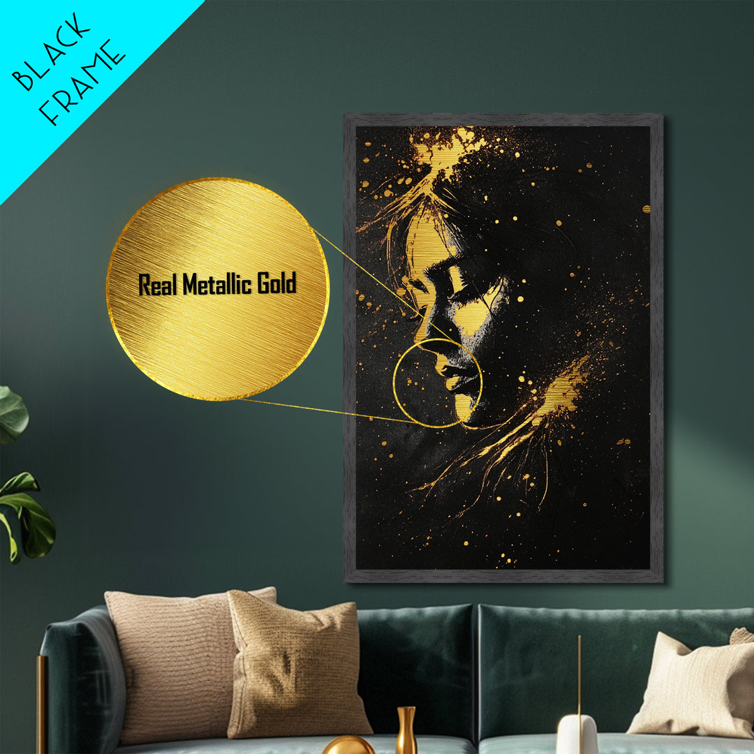 Gothic Portrait Metallic Gold Art Metal Art Spooky Woman Face In Natural Wood Frame Creepy Halloween Wall Decoration