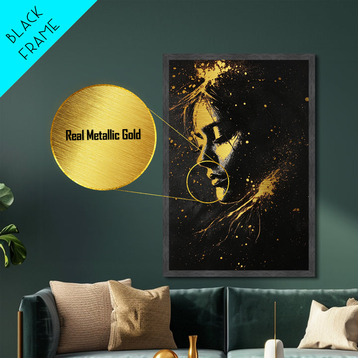 Gothic Portrait Metallic Gold Art Metal Art Spooky Woman Face In Natural Wood Frame Creepy Halloween Wall Decoration