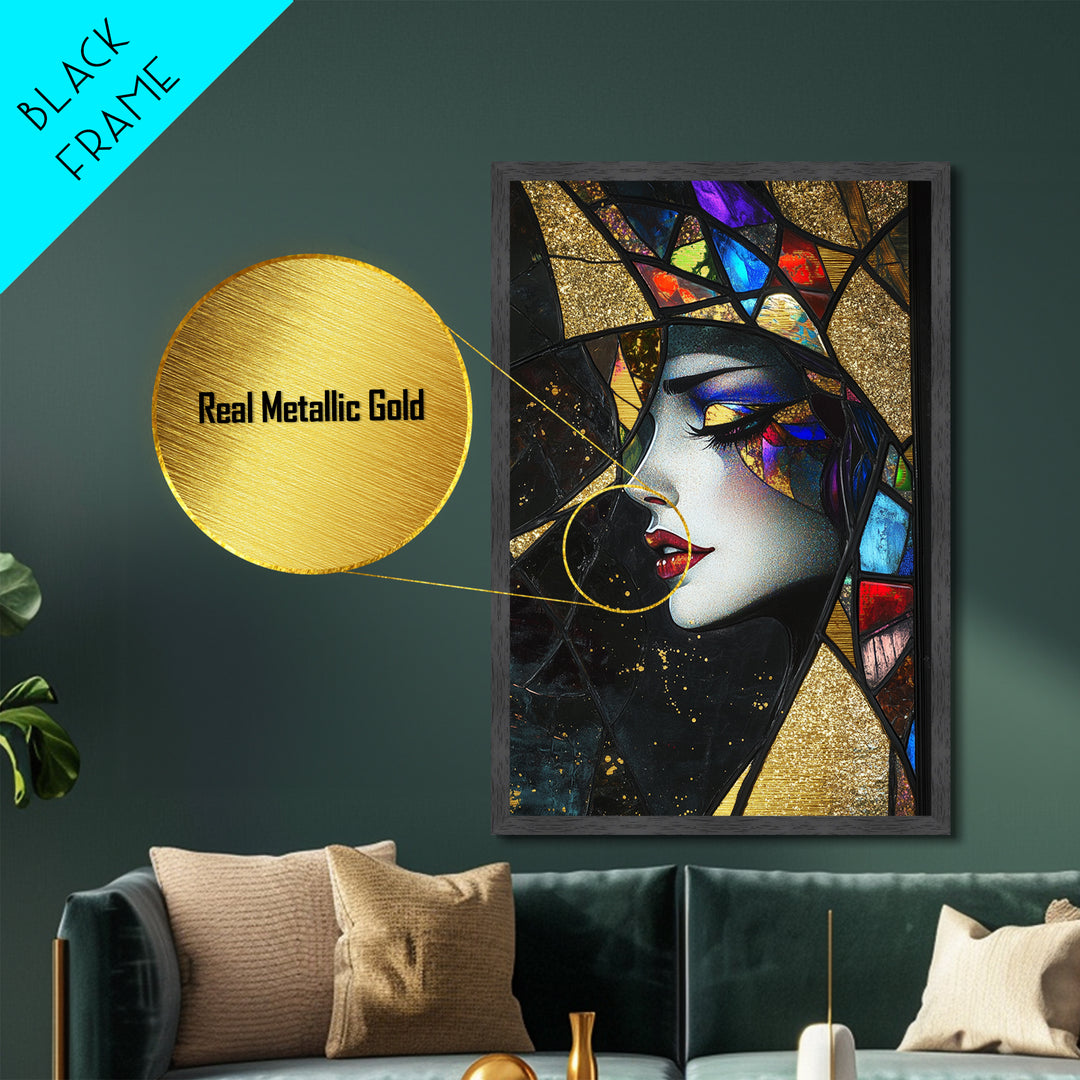Stained Glass Witch Metallic Gold Art Metal Art Creepy Gothic Decor With Solid Wood Frame Halloween Spooky Wall Accent