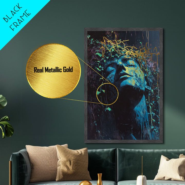 Haunted Statue Metallic Gold Art Metal Art Gothic Horror Bust Artwork With Real Wood Frame Spooky Season Halloween Decor