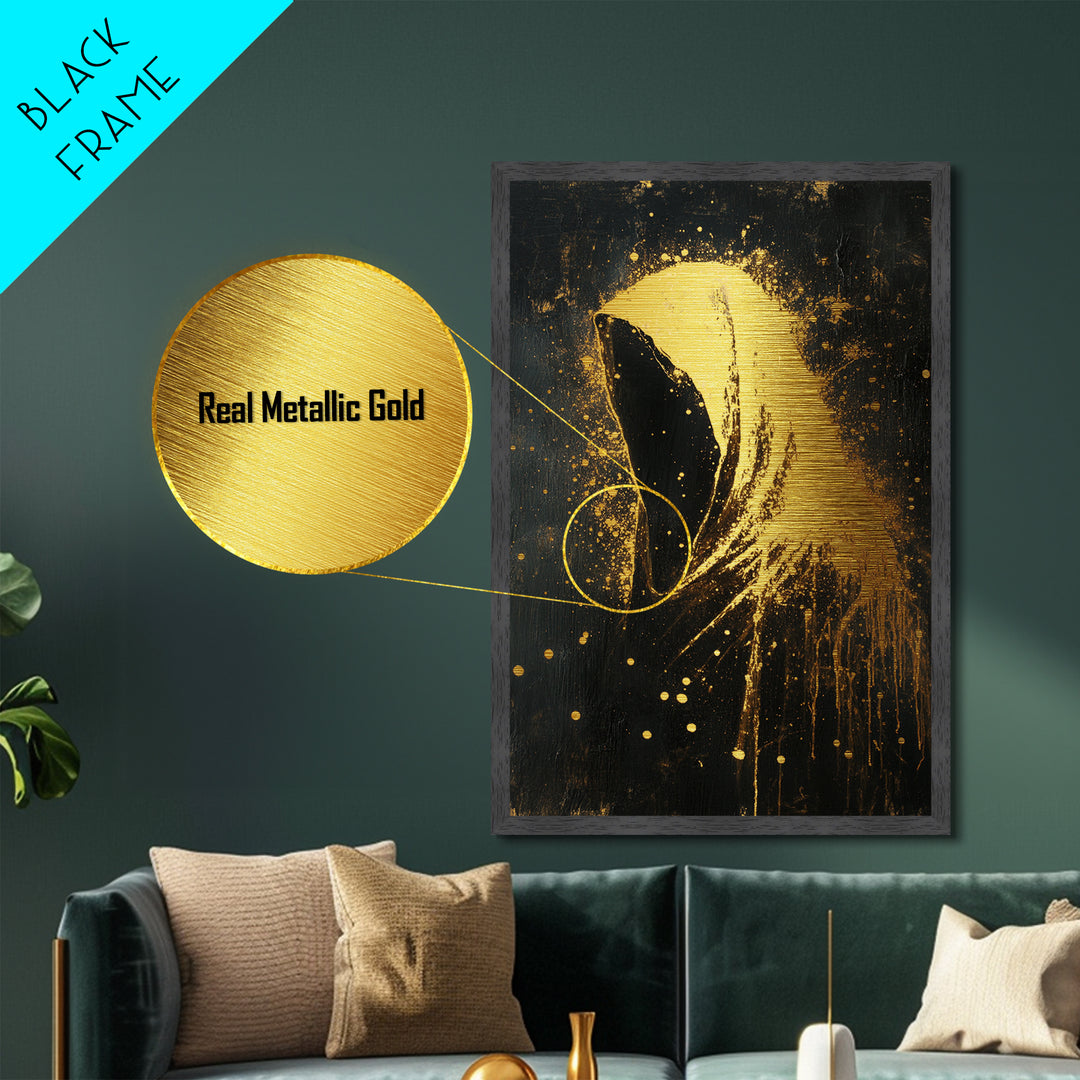 Creepy Hooded Phantom Aura | Horror Halloween Gothic Metallic Gold Art | Metal Art Wall Hanging With Real Wood Frame