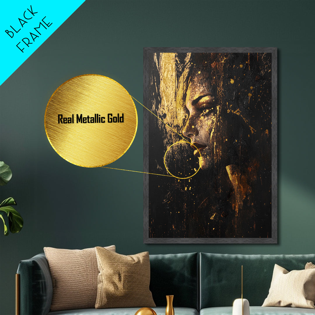 Dark Sorceress Profile Metallic Gold Art Metal Art | Spooky Gothic Halloween Wall Art In Stained Real Wood Frame