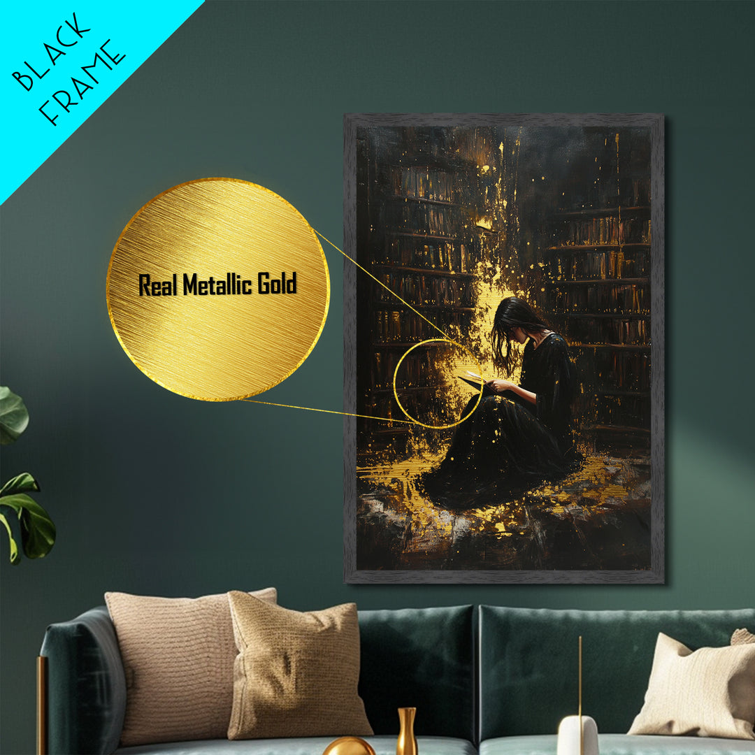 Abstract Gothic Face Metallic Gold Art, Creepy Horror Metal Art Portrait, Haunted Halloween Wall Artwork with Natural Wood Frame