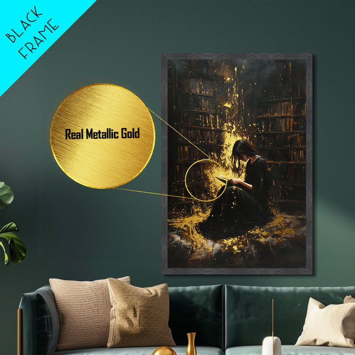 Abstract Gothic Face Metallic Gold Art, Creepy Horror Metal Art Portrait, Haunted Halloween Wall Artwork with Natural Wood Frame