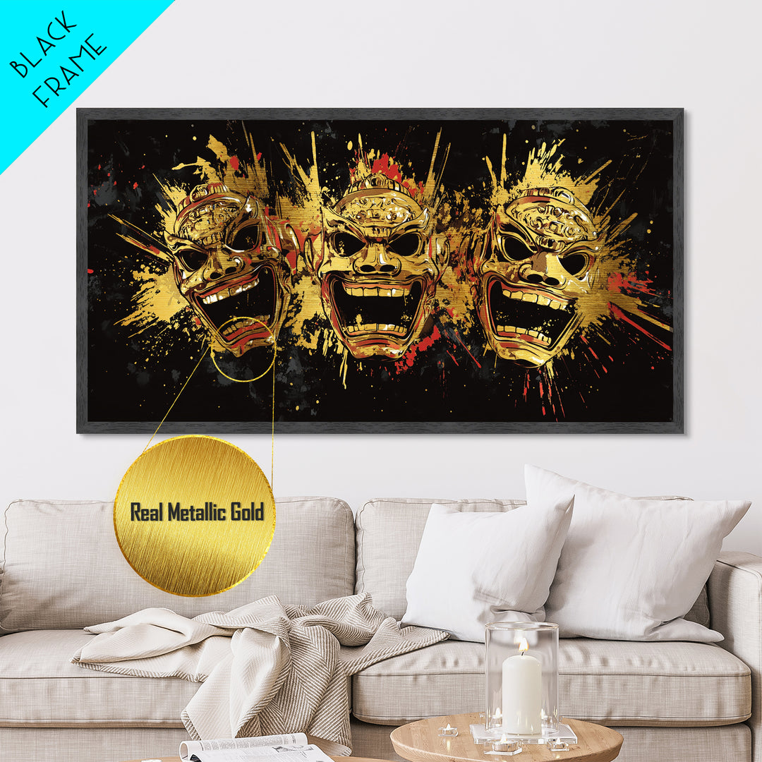 Skull Metallic Gold Metal Print, Gothic Splatter Art On Metal, Real Wood Frame Wall Décor, Macabre Dark Aesthetic Artwork