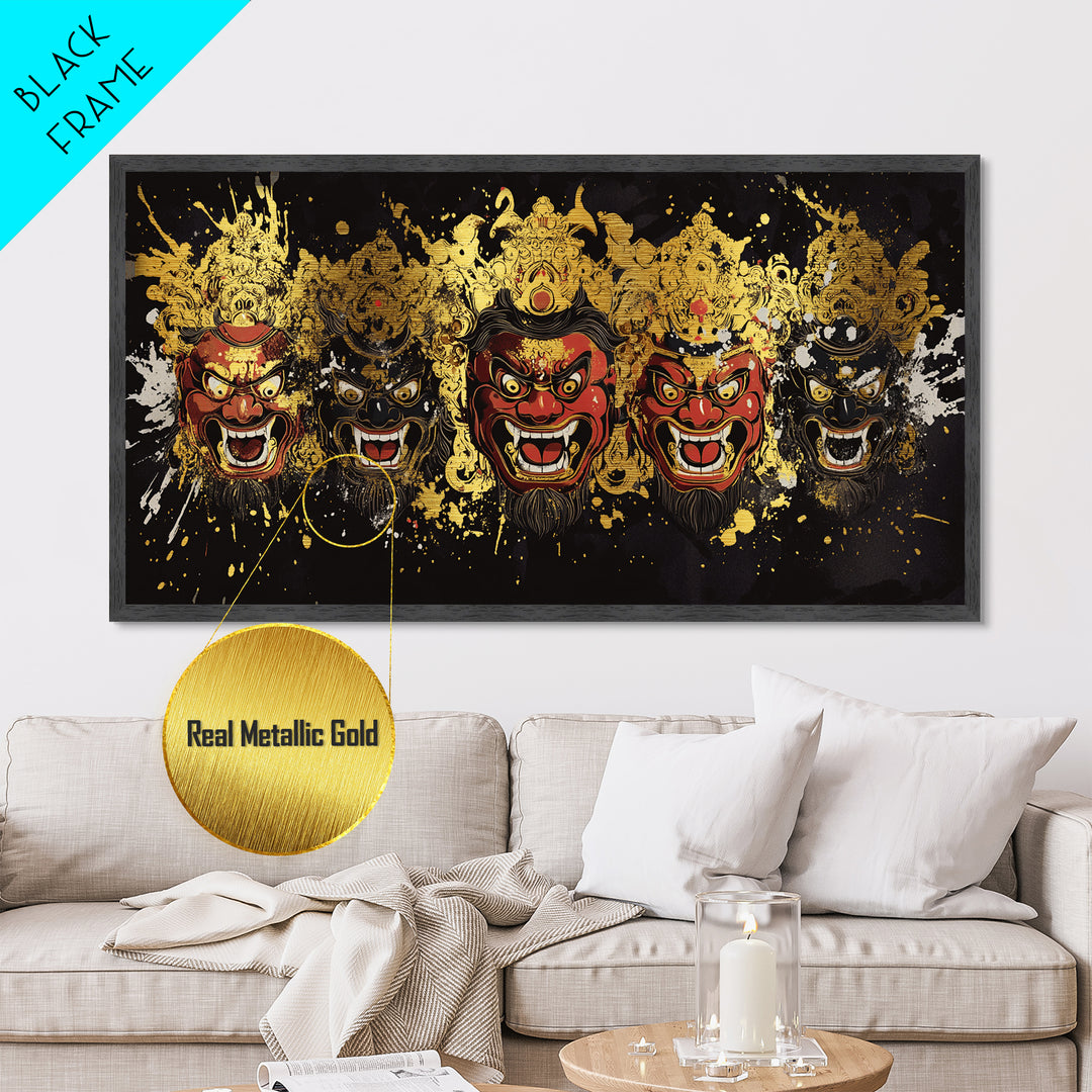 Abstract Mask Metallic Gold Metal Print, Splatter Art On Metal Wall Décor, Real Wood Frame, Gothic Dark Statement Artwork