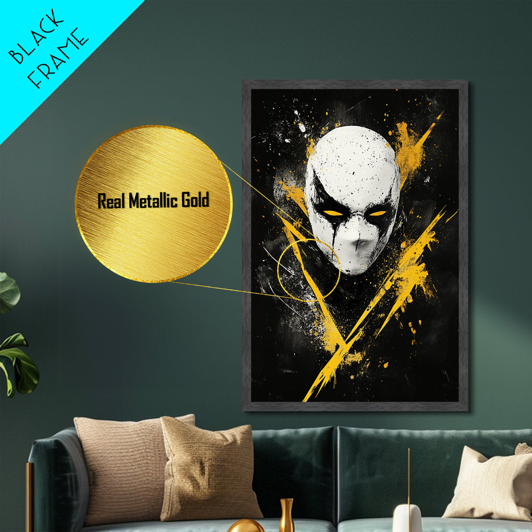 Bakongo Tribal Mask Metallic Gold Metal Print, African Ethnic Face Artwork, Spiritual Wall Hanging Decor, Real Wood Frame