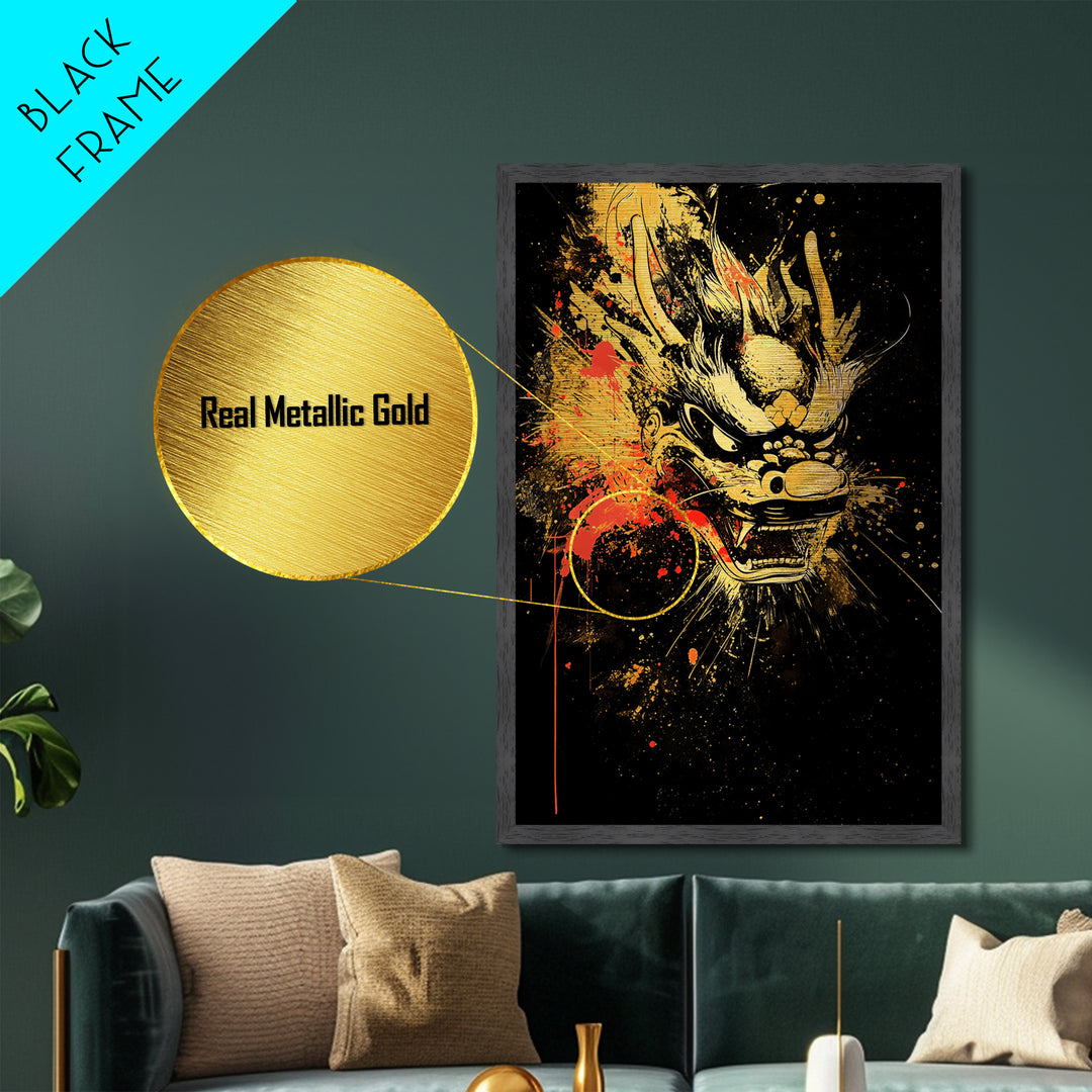 Native Headdress Mask Metallic Gold Art, Tribal Inspired Splatter Face Print, Bold Ethnic Wall Decor, Real Wood Frame
