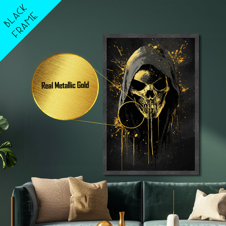 Camel Portrait Metallic Gold Metal Print, Animal Splatter Artwork, Desert Wildlife Wall Art, Real Wood Frame, Rustic Modern Decor