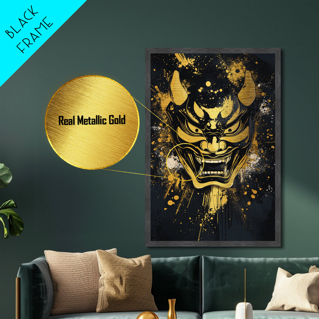 Deer Head Metallic Gold Metal Print, Splatter Wildlife Wall Art, Rustic Modern Decor, Real Wood Frame, Bold Nature Inspired Artwork