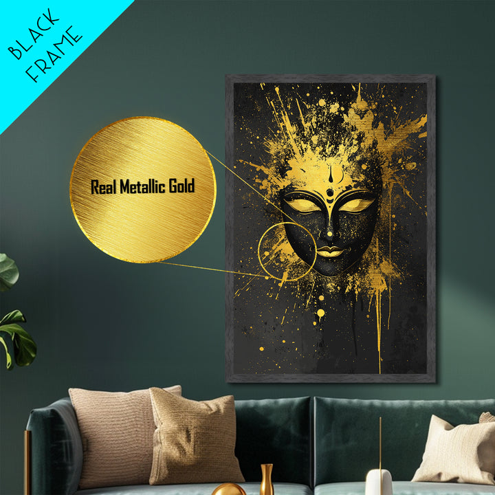 Goddess Face Metallic Gold Metal Print, Spiritual Wall Decor, Sacred Feminine Art, Real Wood Framed Modern Gold Artwork